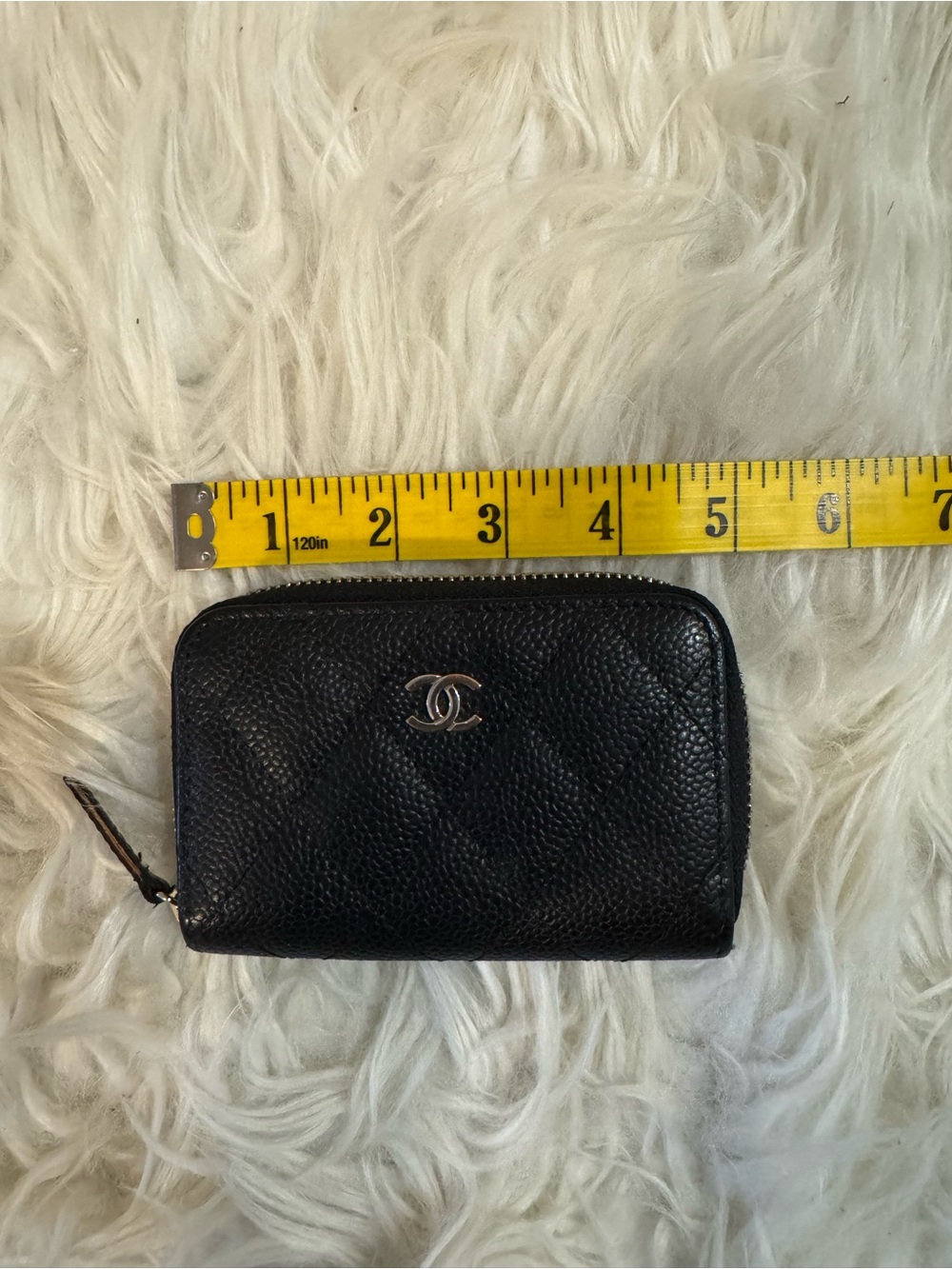 CHANEL Black Quilted Leather Zip Card Holder with Silver CC